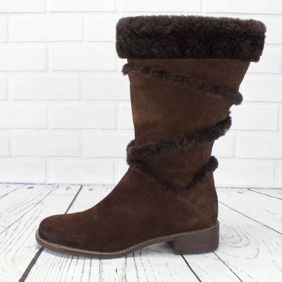 L.L. Bean Shoes - LL Bean Brown Suede Leather Shearling Lined Side Zip Tall Winter Boots 8.5 M
